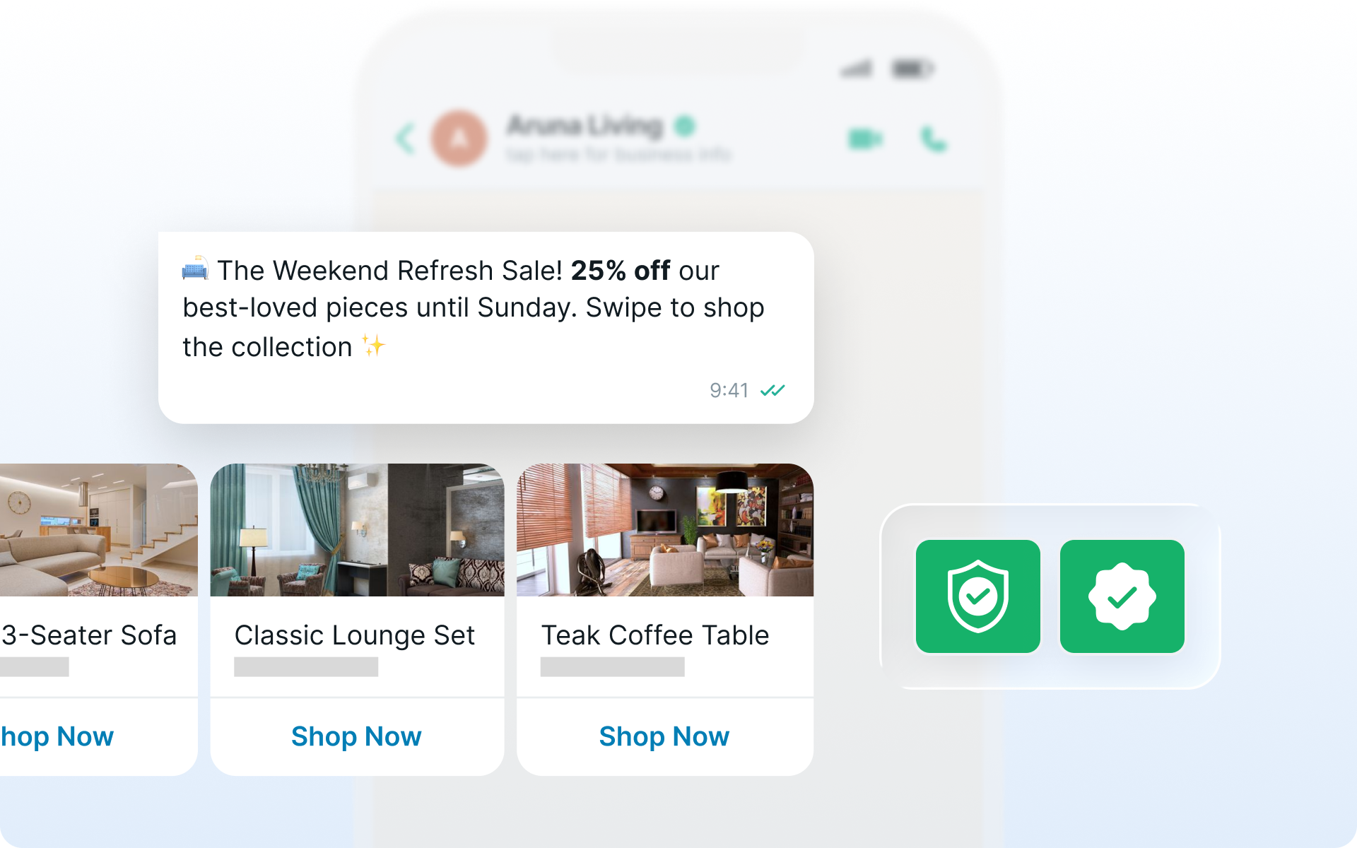Illustration of a verified WhatsApp Business API account safely sending broadcast messages